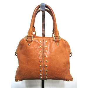 Michael Kors Large Brown Studded Leather Dome Satchel Handbag